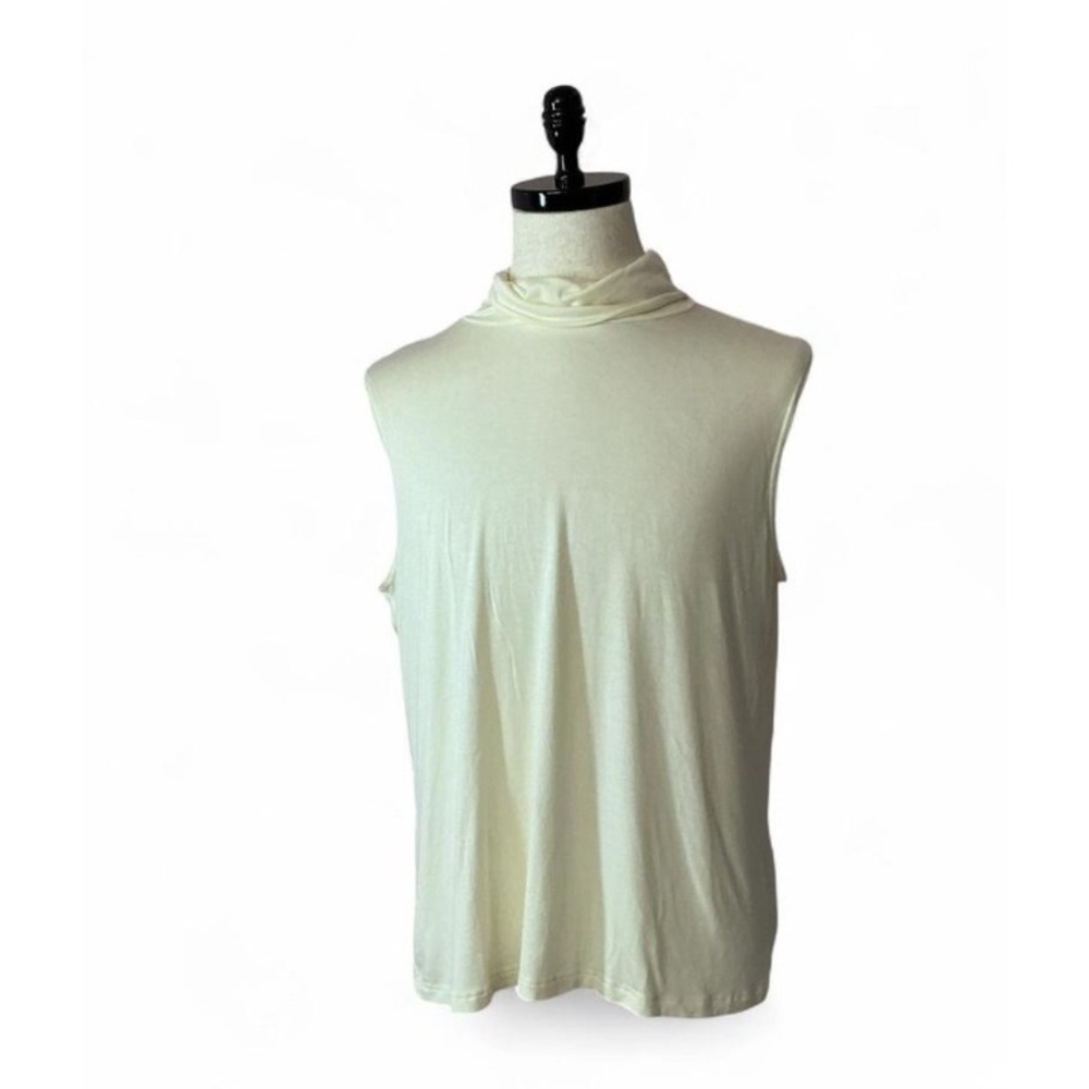 Sleeveless Mock Neck Top‎ Cream Color Casual Basic Layering Tank